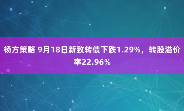 杨方策略 9月18日新致转债下跌1.29%,转股溢价率22.96%