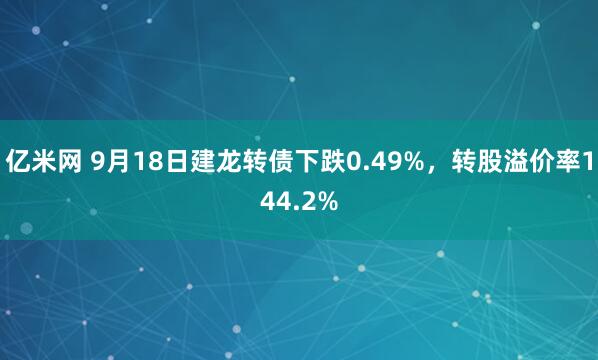 亿米网 9月18日建龙转债下跌0.49%,转股溢价率144.2%