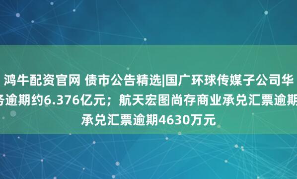 鸿牛配资官网 债市公告精选|国广环球传媒子公司华闻集团债务逾期约6.376亿元；航天宏图尚存商业承兑汇票逾期4630万元